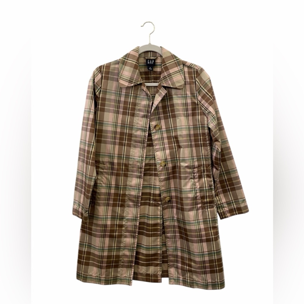 GAP Plaid Lightweight Trench in Brown, Pink & Green
